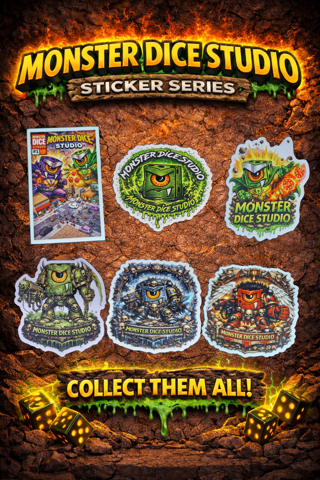 Monster Dice Studio – Series One Sticker Collection (3" x 3" Vinyl Die-Cut Stickers)